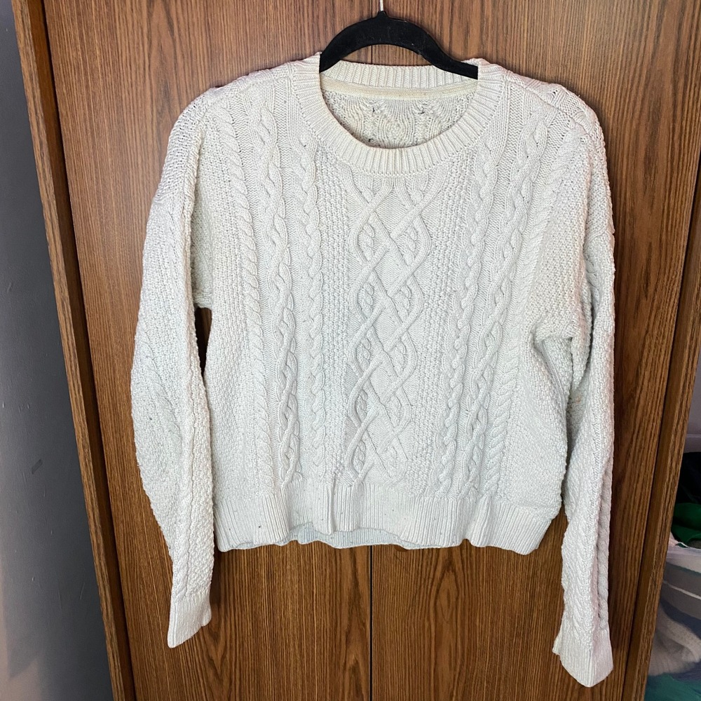 Abercrombie & Fitch Cable‎ Knit Sweater Women Small Cream Cotton Small STAIN